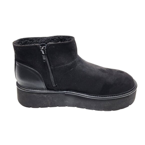 Wild Fable Platform Black Ankle Boots Size 10 Faux Suede Faux Fur Warm Lining - Picture 8 of 10